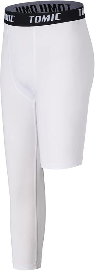 Tomic Youth Boys Kids One Leg 3/4 Leggings Compression Pants for Basketball Soccer Sports Athletic Training Tights Base Layer