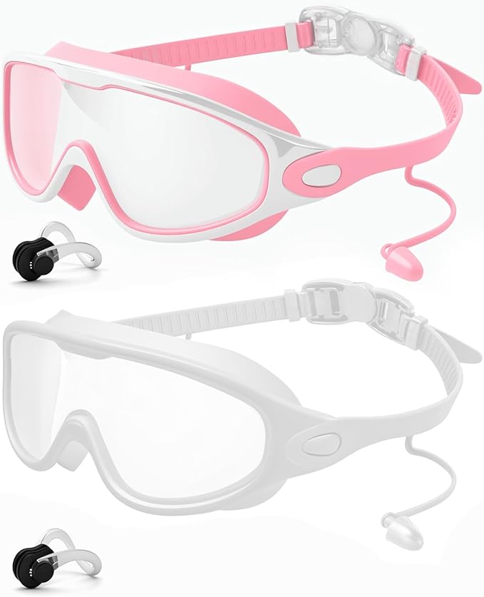 Rantizon Swim Goggles 2 Pack, Wide View Anti Fog&UV Swimming Goggles for Audlt, No Leaking Swim Glasses for Men Women Kids
