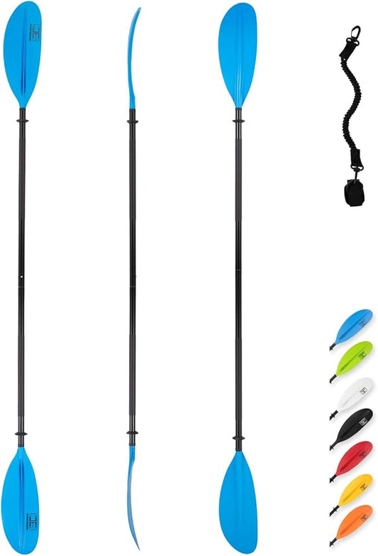 OCEANBROAD Kayak Paddle 86in/218cm, 90.5in/230cm, 95in/241cm Alloy Shaft Kayaking Boating Canoeing Oar with Paddle Leash