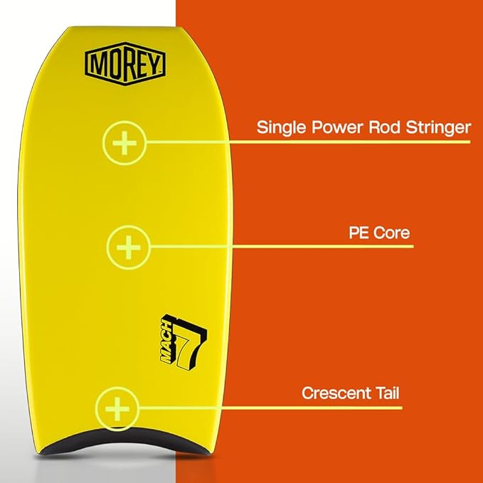 MOREY® Mach 7, Pro Bodyboard; Body Boards for Beach, Embedded Rod for Durability, Engineered with HDPE Slick Bottom for Speed (2025 Model)