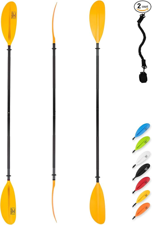 OCEANBROAD Kayak Paddle 86in/218cm, 90.5in/230cm, 95in/241cm Alloy Shaft Kayaking Boating Canoeing Oar with Paddle Leash