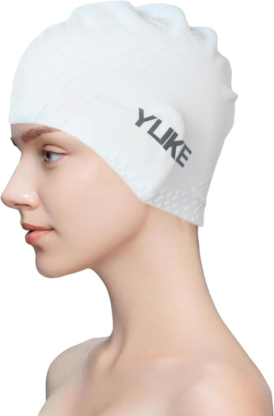 Silicone Swim Cap for Long Hair Adults Women Men, Waterproof Stretchy Swimming Caps, Durable Tear Resistant Bathing Cap