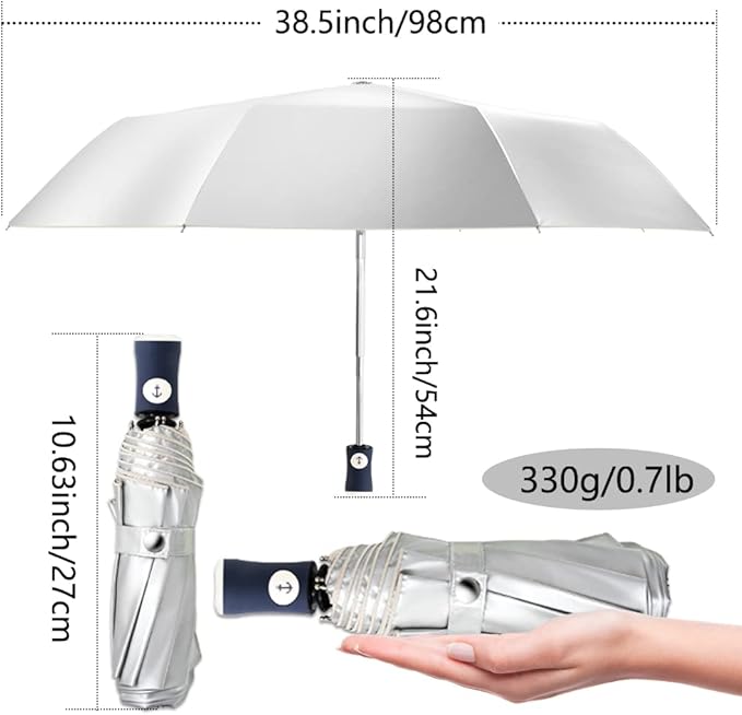 FDJASGY Silver Coating Layer Fabric Blocking UV 99.9% Sun Umbrella Compact Folding Travel Umbrella Automatic Folding Windproof Umbrellas For Men and Women (Beige)