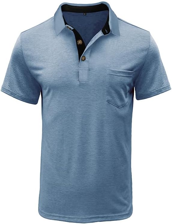 Men's Casual Polo Shirts Classic Button Basic Short Sleeve Shirt Solid Color Cotton Tees Golf Stylish Tops