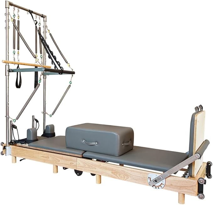 Pilates Reformer Machine, Wood Foldable Pilates Machine Equipment for Home Workout