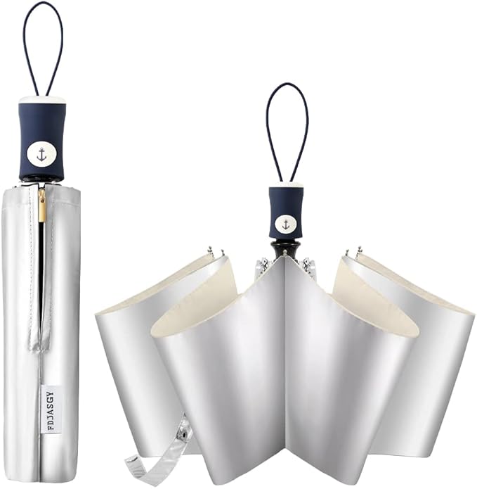 FDJASGY Silver Coating Layer Fabric Blocking UV 99.9% Sun Umbrella Compact Folding Travel Umbrella Automatic Folding Windproof Umbrellas For Men and Women (Beige)