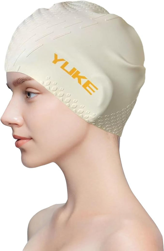 Silicone Swim Cap for Long Hair Adults Women Men, Waterproof Stretchy Swimming Caps, Durable Tear Resistant Bathing Cap