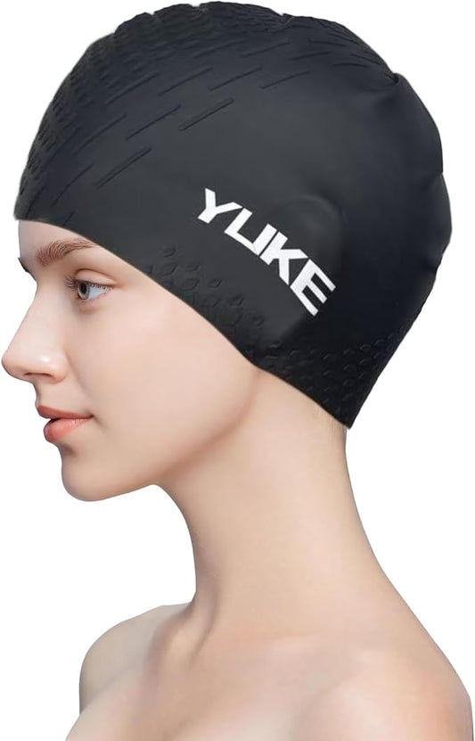 Silicone Swim Cap for Long Hair Adults Women Men, Waterproof Stretchy Swimming Caps, Durable Tear Resistant Bathing Cap