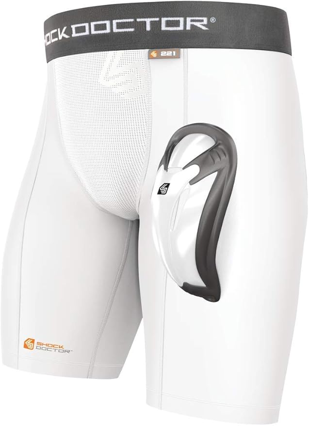 Shock Doctor Compression Shorts with Protective Bio-Flex Cup, Moisture Wicking Vented Protection, Youth Size