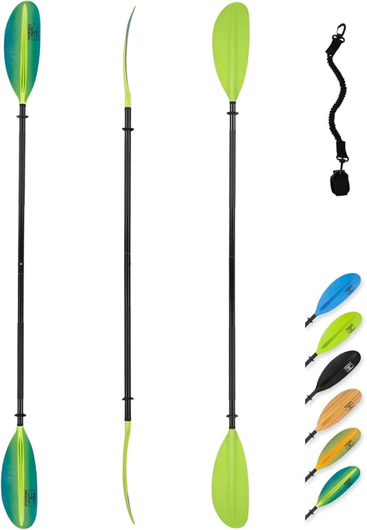 OCEANBROAD Kayak Paddle 86in/218cm, 90.5in/230cm, 95in/241cm Alloy Shaft Kayaking Boating Canoeing Oar with Paddle Leash