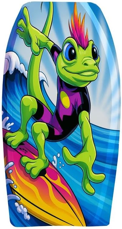 PMU 33 Inch Lizard Printed Bodyboard - Lightweight Wrist Leash Body Board for Beach, Sea & Pool - Surfing Board for Teens & Adults Wave Conditions