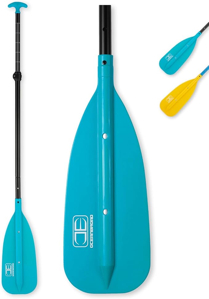 OCEANBROAD Canoe Paddle, Adjustable from 4'3''to 5'3''/130cm to 160cm Aluminum Shaft with Plastic Blade for Canoeing Boating Kayaking, 3-Piece Floatable Oar