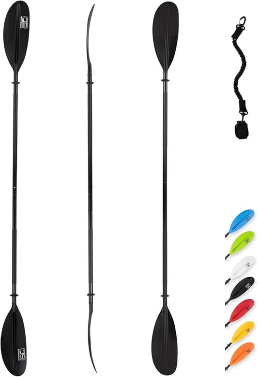 OCEANBROAD Kayak Paddle 86in/218cm, 90.5in/230cm, 95in/241cm Alloy Shaft Kayaking Boating Canoeing Oar with Paddle Leash