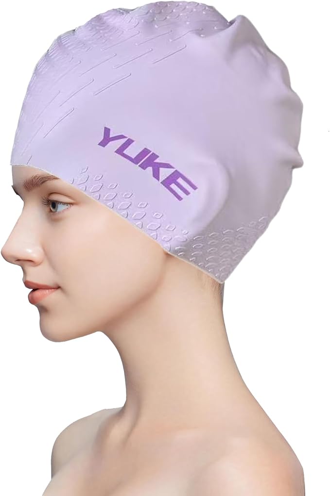 Silicone Swim Cap for Long Hair Adults Women Men, Waterproof Stretchy Swimming Caps, Durable Tear Resistant Bathing Cap