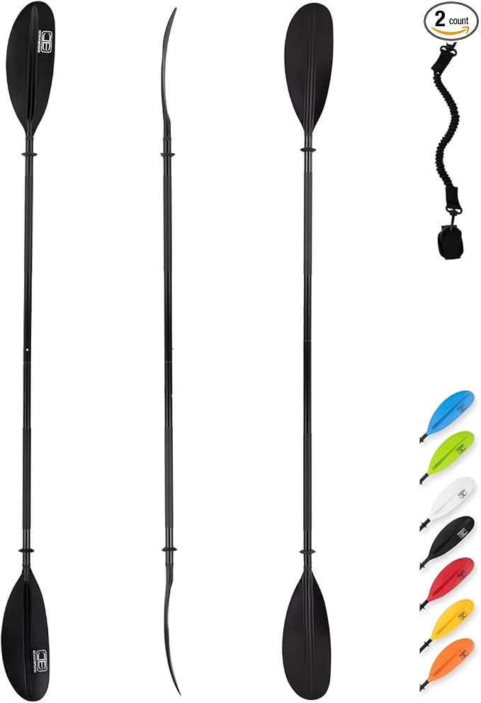OCEANBROAD Kayak Paddle 86in/218cm, 90.5in/230cm, 95in/241cm Alloy Shaft Kayaking Boating Canoeing Oar with Paddle Leash
