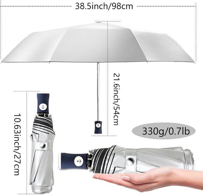 FDJASGY Silver Coating Layer Fabric Blocking UV 99.9% Sun Umbrella Compact Folding Travel Umbrella Automatic Folding Windproof Umbrellas For Men and Women (Black)