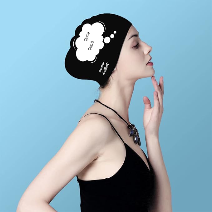 Custom Swim Cap with Photo Personalized Silicone Swim Cap for Men and Women Swimming Customized Swimmers Cap for Short and Medium Length Hair