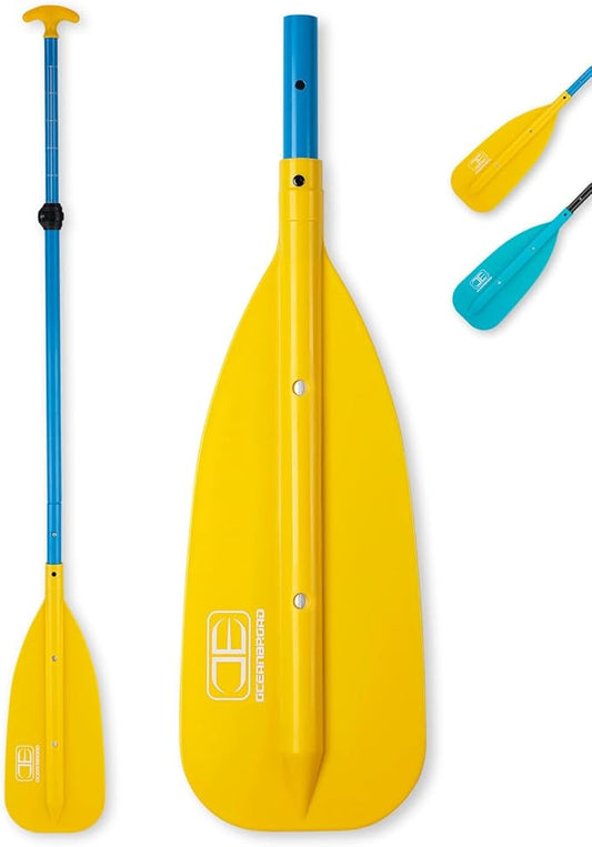 OCEANBROAD Canoe Paddle, Adjustable from 4'3''to 5'3''/130cm to 160cm Aluminum Shaft with Plastic Blade for Canoeing Boating Kayaking, 3-Piece Floatable Oar