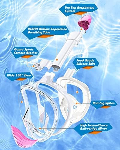 QingSong Full Face Snorkel Mask for Adults, Snorkeling Gear with Camera Mount, 180 Degree Panoramic View Snorkel Set Anti-Fog Anti-Leak
