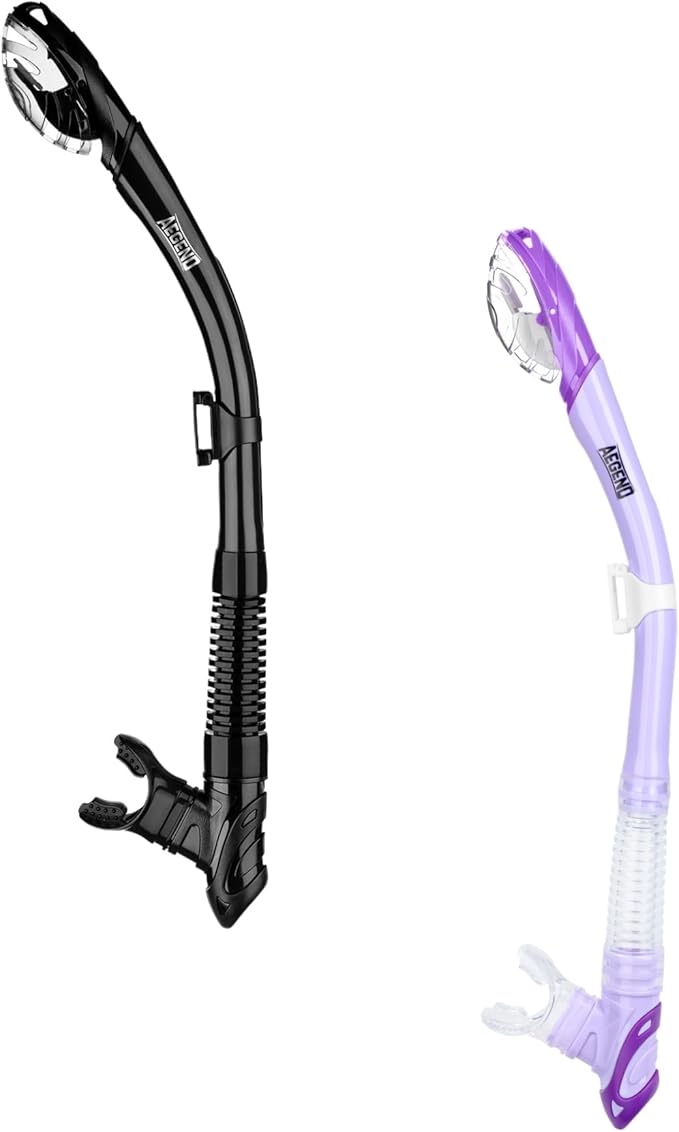 Aegend Dry Snorkel, Dive Mask Easy-Breath Free Diving Snorkel for Snorkeling Scuba Diving Freediving Swimming, with Top Dry Valve and Food-Grade Silicone Mouthpiece