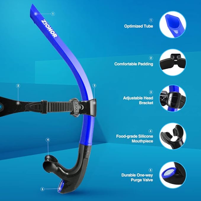 ZIONOR Snorkel Lap Swimming Swimmer Training Diving Snorkeling Comfortable Mouthpiece One-Way Purge Valve for Pool Open Water