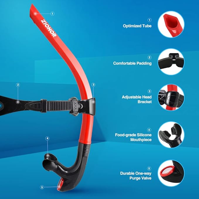 ZIONOR Snorkel Lap Swimming Swimmer Training Diving Snorkeling Comfortable Mouthpiece One-Way Purge Valve for Pool Open Water