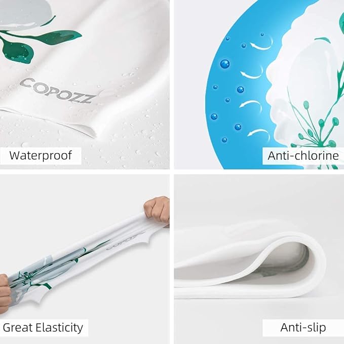 COPOZZ Stylish Silicone Swim Cap for Women – Comfortable, Durable, and Hair-Protecting Design