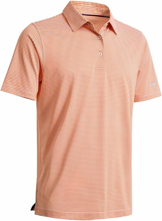 Men's Golf Polo Shirts Short Sleeve Striped Performance Moisture Wicking Dry Fit Golf Shirts for Men