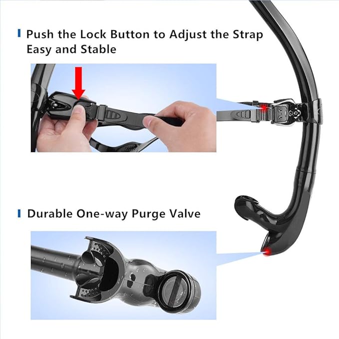 Swim Snorkel for Lap Swimming,Adult Swimmers Snorkeling Gear for Swimming Snorkel Training in Pool and Open Water,Snorkle Center Mount Silicone Mouthpiece One-Way Purge Valve