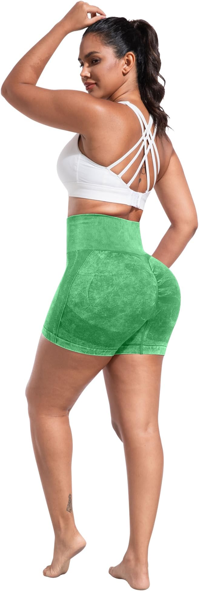 CHRLEISURE Women's 4 Packs Workout Gym Shorts, High Waisted Butt Lifting Scrunch Butt Seamless Booty Shorts