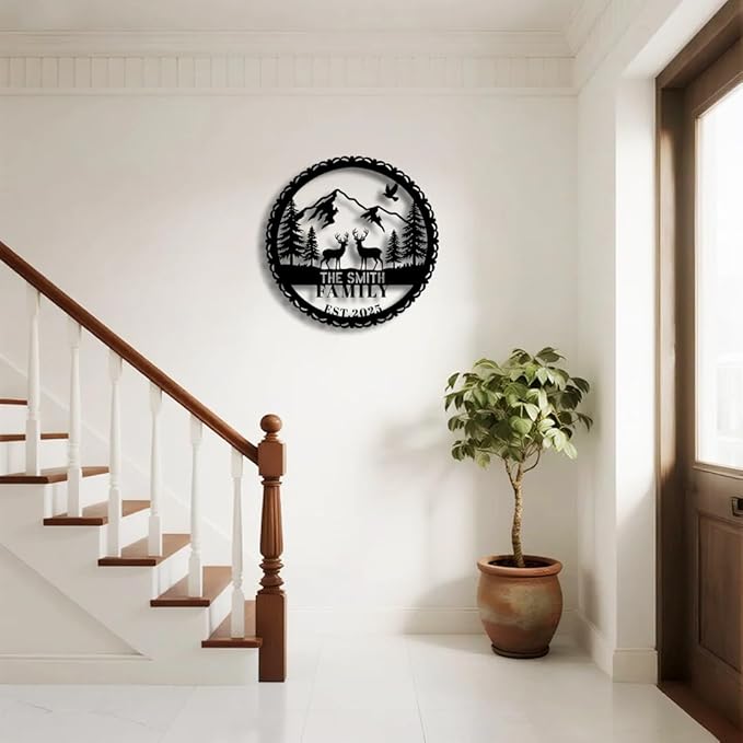 Personalized Forest Deer Metal Name Sign | Custom Metal Signs | Family Wall Art & Split Letter Name | Wedding Gift & Anniversary | Indoor Decor Gift for Women, Men, Wife, Parents, Couple