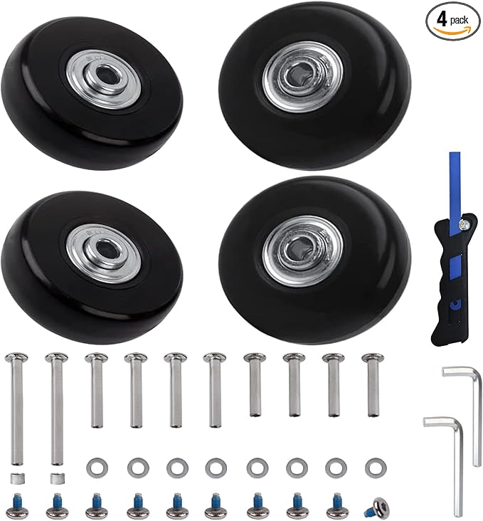 Luggage Suitcase Replacement Wheels Set of 4 PU Bearing Wheels-Install Width 0.8in/21mm with 3 Size Axles and Hacksaw for Trolley Bag Drawbar Box Smooth Rolling Repair(50mm x 18mm)