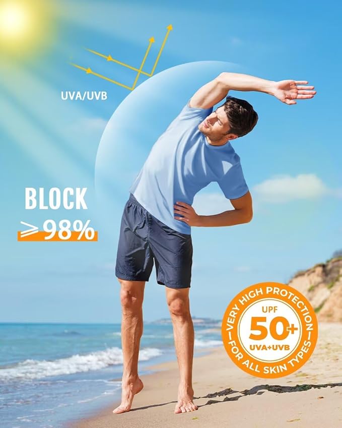 Boladeci Men's Swim Shirt Short Sleeve UPF 50+ Sun Protection SPF UV Moisture Wicking Lightweight Quick Dry Rash Guard