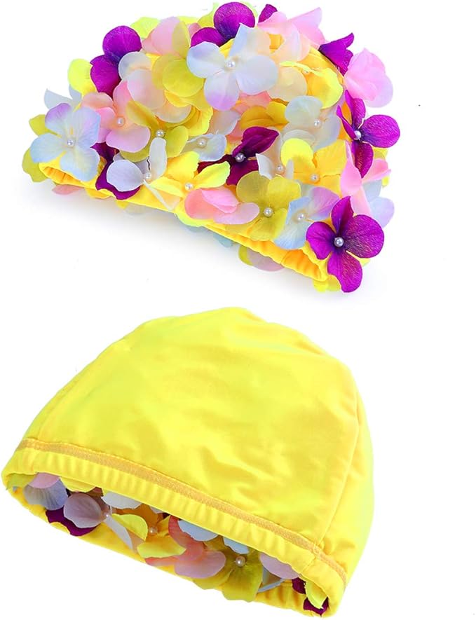 WINOMO Fashionable Swim Cap Floral Petal Stylish Swimming Hat Bathing Caps Size L for Women