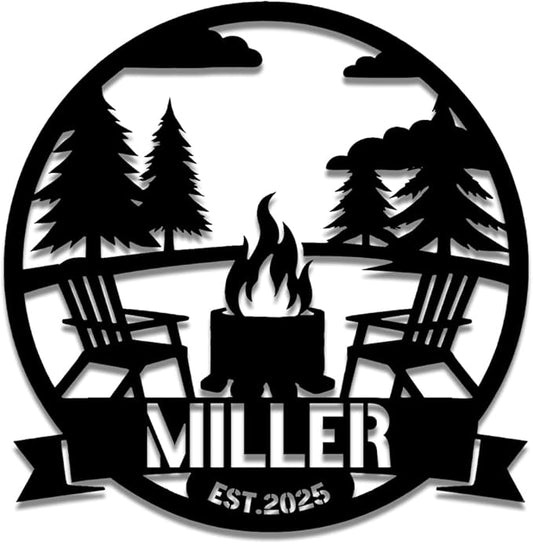 Personalized Campfire Metal Name Sign | Custom Camping Metal Signs | Family Wall Art & Split Letter Name | Wedding Gift & Anniversary | Indoor Decor Gift for Women, Men, Wife, Parents, Couple