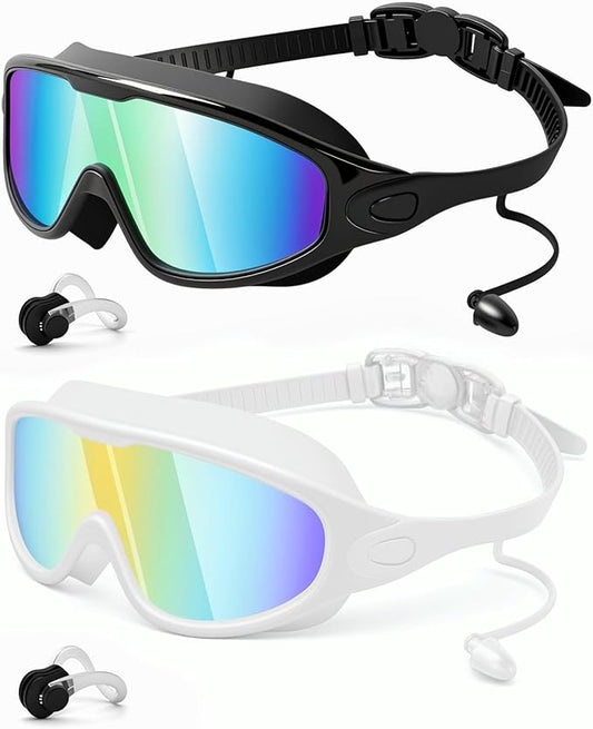 Rantizon Swim Goggles 2 Pack, Wide View Anti Fog&UV Swimming Goggles for Audlt, No Leaking Swim Glasses for Men Women Kids