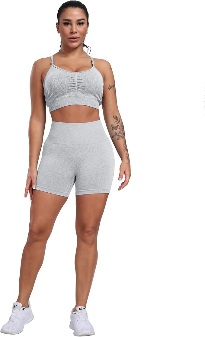 CHRLEISURE Women's 4 Packs Workout Gym Shorts, High Waisted Butt Lifting Scrunch Butt Seamless Booty Shorts