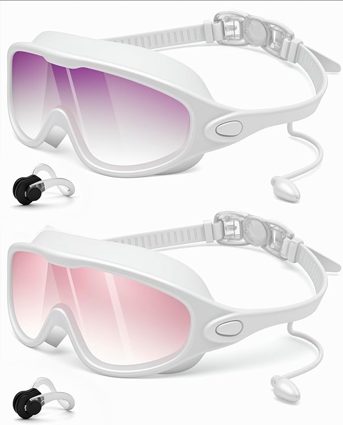 Rantizon Swim Goggles 2 Pack, Wide View Anti Fog&UV Swimming Goggles for Audlt, No Leaking Swim Glasses for Men Women Kids