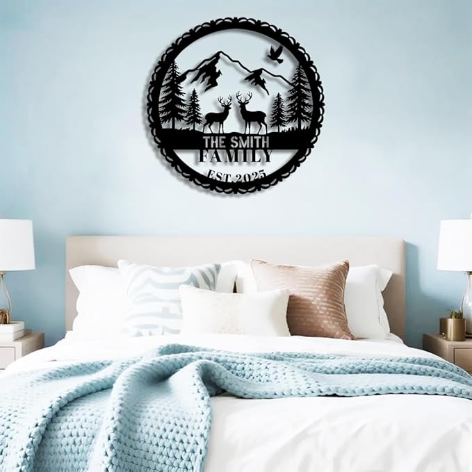 Personalized Forest Deer Metal Name Sign | Custom Metal Signs | Family Wall Art & Split Letter Name | Wedding Gift & Anniversary | Indoor Decor Gift for Women, Men, Wife, Parents, Couple