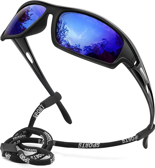 Polarized Sports Sunglasses for Men 100% UV Protection Wrap Around Unbreakable Sun Glasses for Fishing Driving