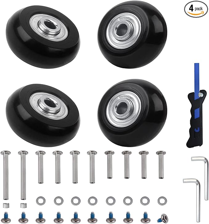 Luggage Suitcase Replacement Wheels Set of 4 PU Bearing Wheels-Install Width 0.8in/21mm with 3 Size Axles and Hacksaw for Trolley Bag Drawbar Box Smooth Rolling Repair(40mm x 18mm)