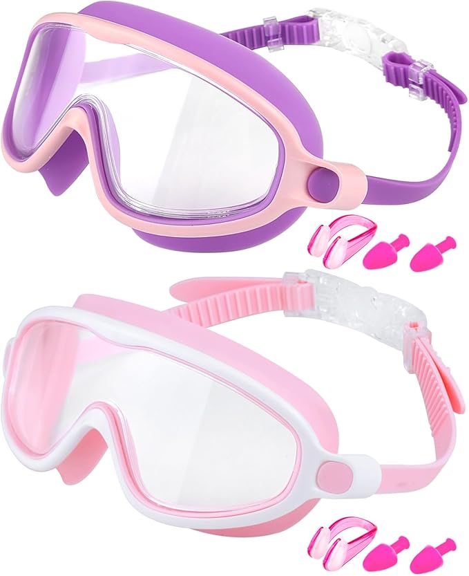 Rantizon Swim Goggles 2 Pack, Wide View Anti Fog&UV Swimming Goggles for Audlt, No Leaking Swim Glasses for Men Women Kids