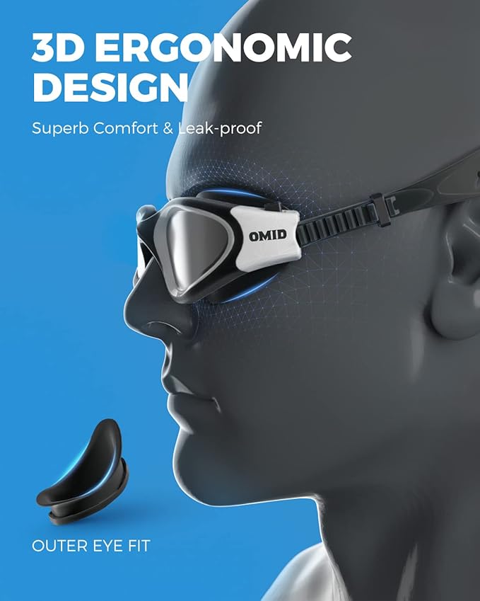 OMID Swim Goggles, P2 Polarized Swimming Goggles for Men Anti-fog Goggles Swimming for Adult Women