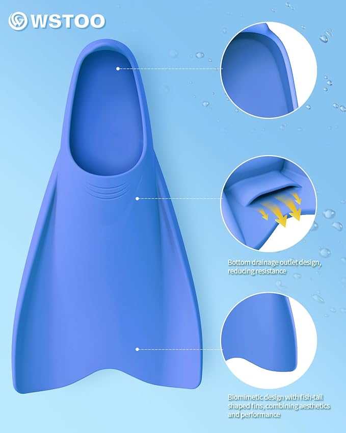 W WSTOO Streamlined Swimming Fins,Training Short Flippers,Silicone Swimming Flippers for Kids Adults Men and Women for Swimming Snorkeling and Diving