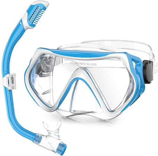 Snorkeling Gear, Dry Snorkel Set180° Panoramic Wide View,Anti-Fog Scuba Diving Mask, Professional Snorkeling Gear for Free Breathing, Swimming, Diving