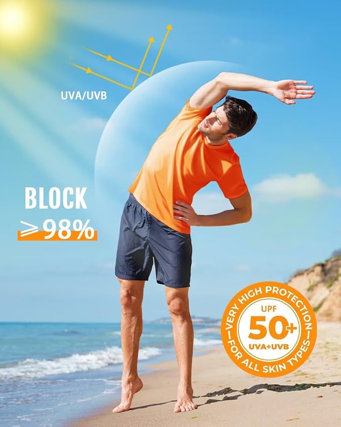 Boladeci Men's Swim Shirt Short Sleeve UPF 50+ Sun Protection SPF UV Moisture Wicking Lightweight Quick Dry Rash Guard