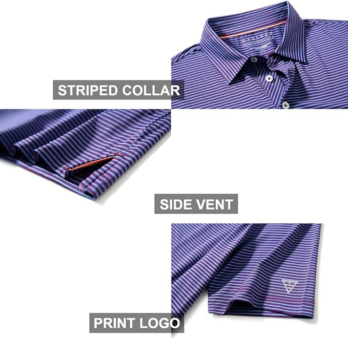 Men's Golf Polo Shirts Short Sleeve Striped Performance Moisture Wicking Dry Fit Golf Shirts for Men