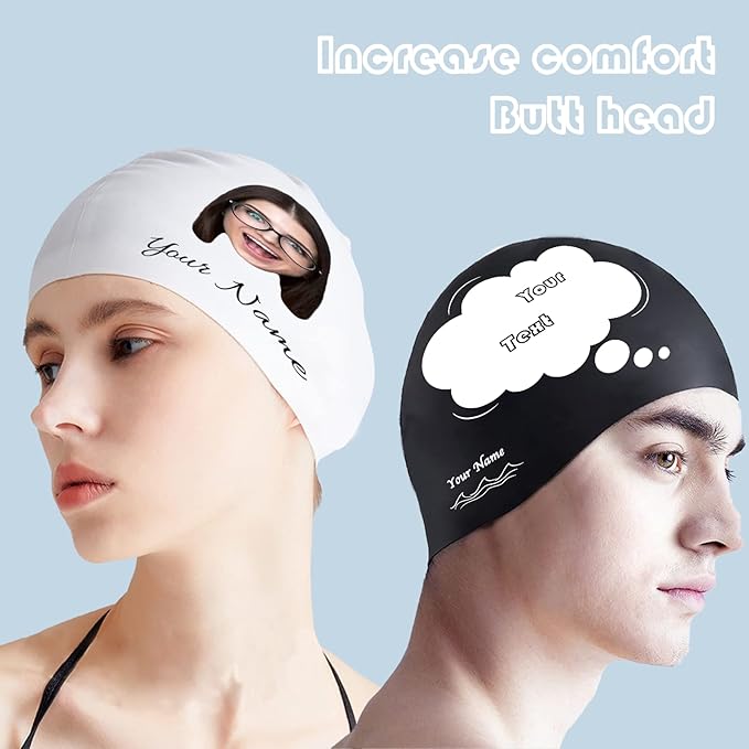 Custom Swim Cap with Photo Personalized Silicone Swim Cap for Men and Women Swimming Customized Swimmers Cap for Short and Medium Length Hair