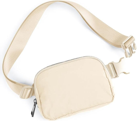 ODODOS Unisex Mini Belt Bag with Adjustable Strap Small Fanny Pack for Workout Running Traveling Hiking, Ivory