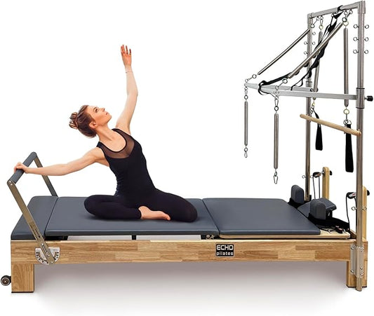 Pilates Reformer, Wooden Pilates Reformer Machine with Springs, Pilates Bed Strength Training Equipment for Home Use and Studio, Pilates Equipment with Reformer Box, Oak
